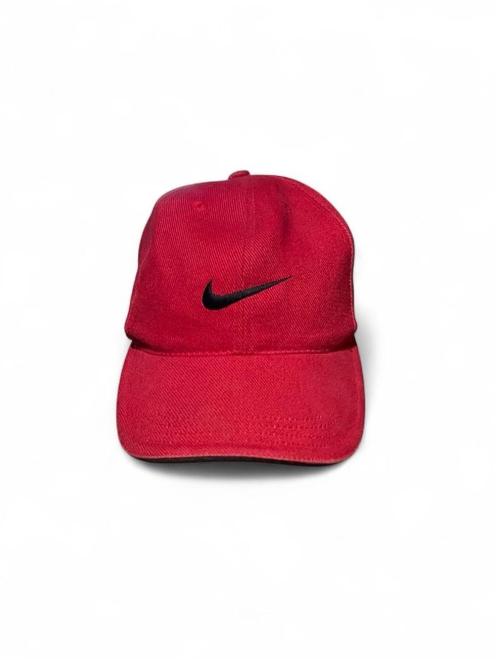 Vintage 90s Nike Swoosh Red Strap Back Hat Black Logo Cap RARE